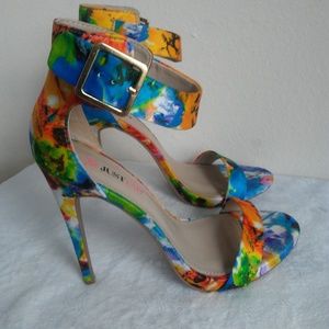 Just Fab Bright Blue Yellow Multicolor Heels